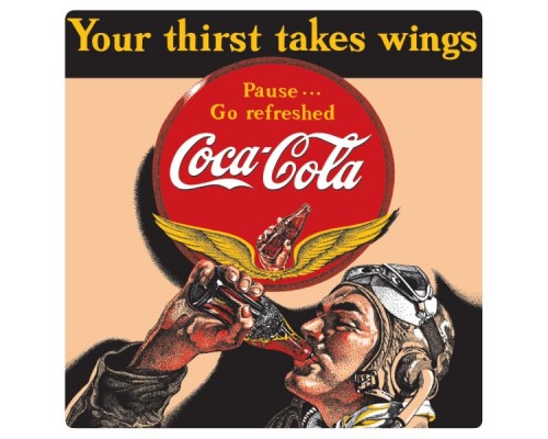 Enseigne Coca-Cola avec relief / Aviateur